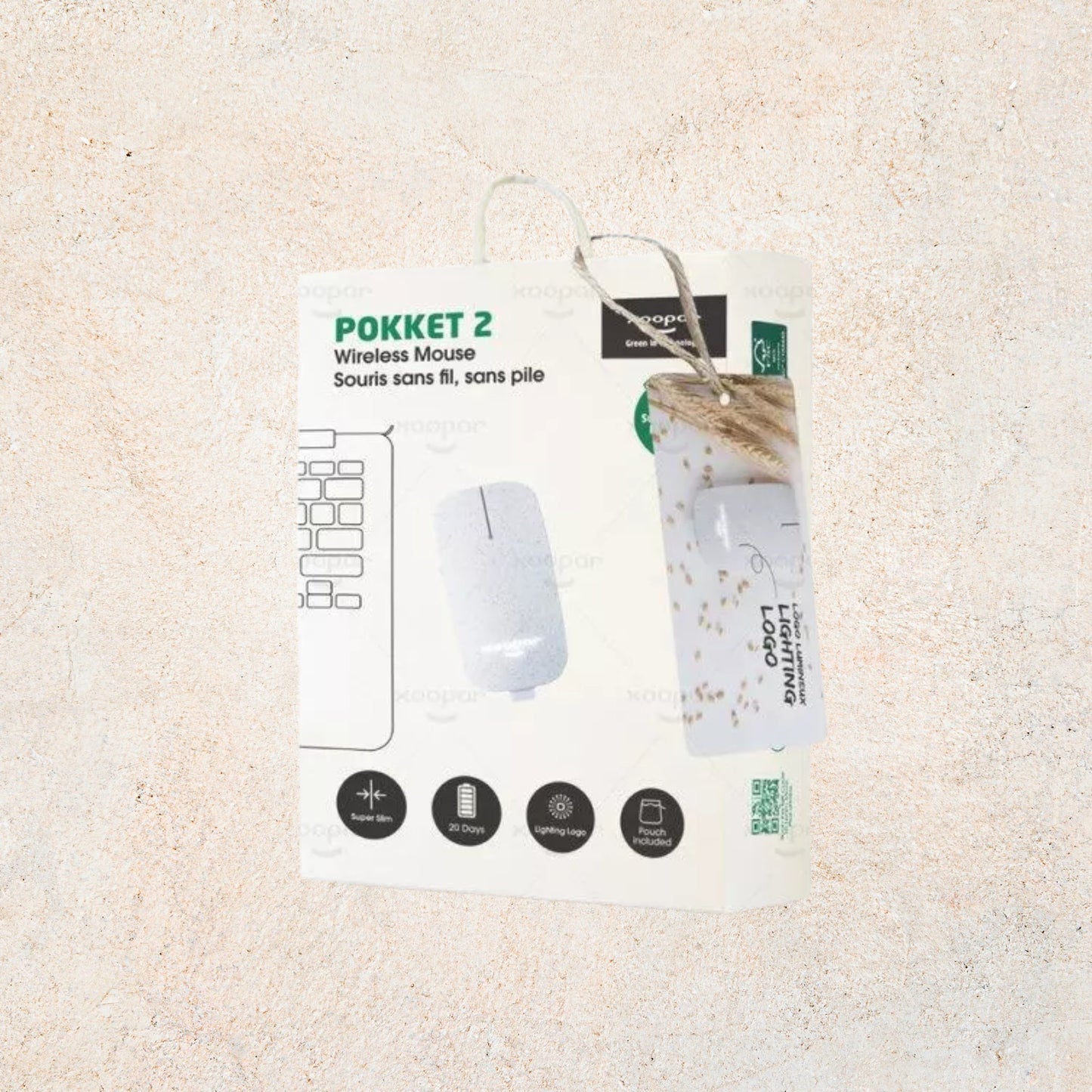 Souris Laptop Pokket Blanc, design ergonomique, plastique recyclé, sans fil et sans pile, autonomie longue durée, produit durable et éco-responsable | XOOPAR