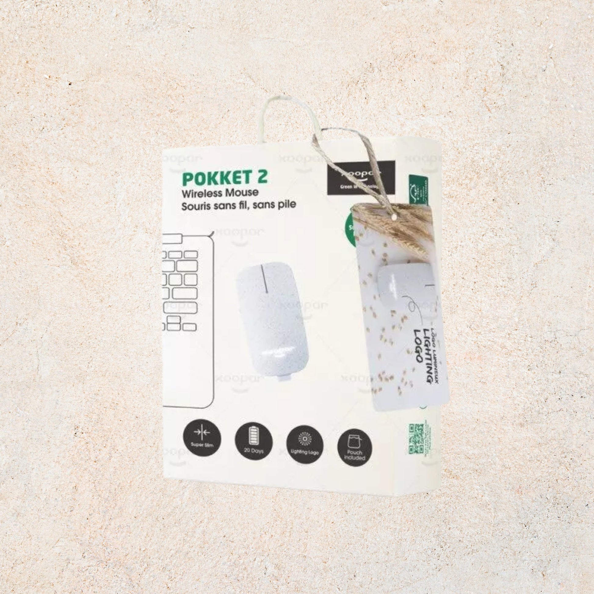 Souris Laptop Pokket Blanc, design ergonomique, plastique recyclé, sans fil et sans pile, autonomie longue durée, produit durable et éco-responsable | XOOPAR