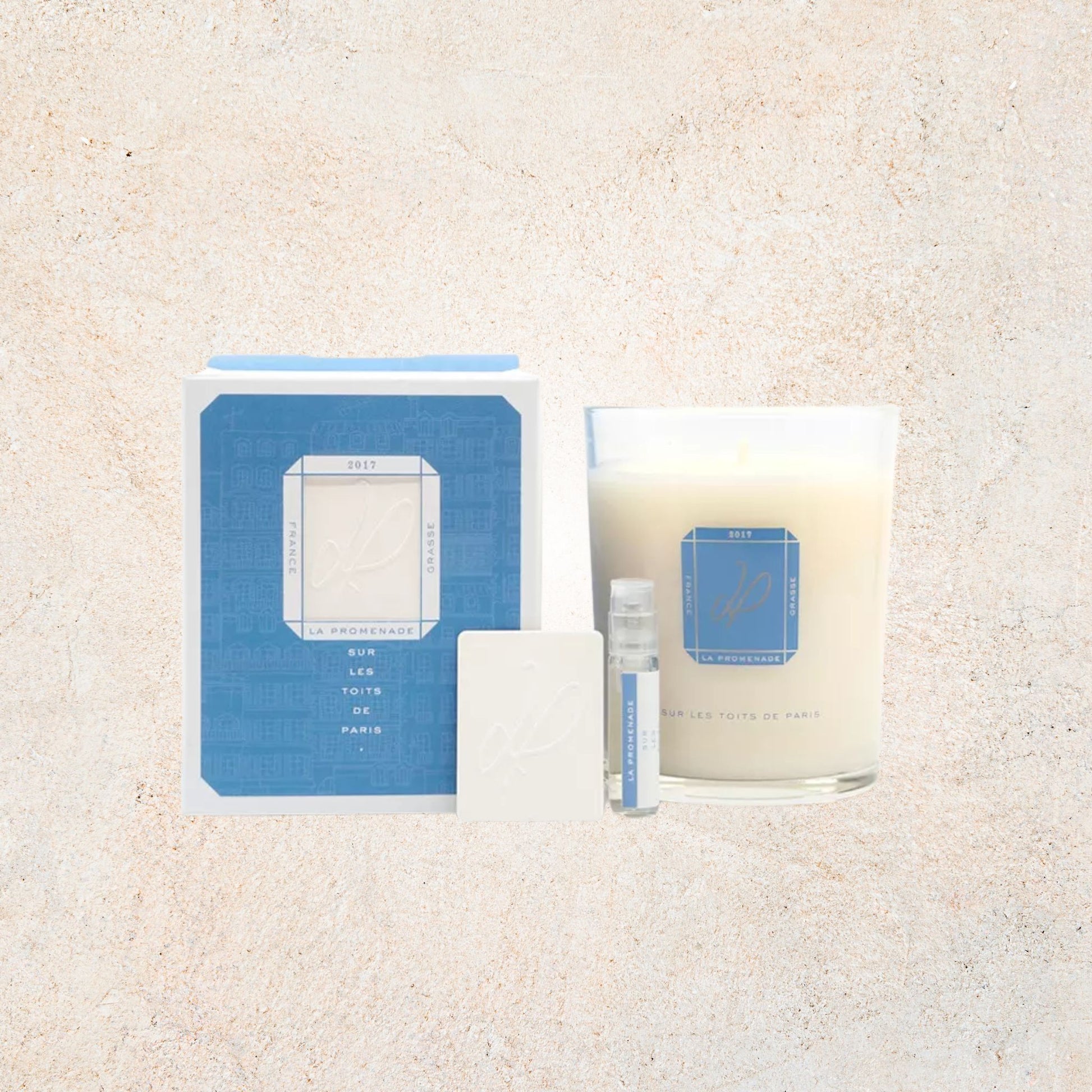 Bougie parfumée Sur les Toits de Paris 180g, cire 100% végétale, notes d’ambre, patchouli et bergamote, diffusion naturelle et artisanale | La Promenade