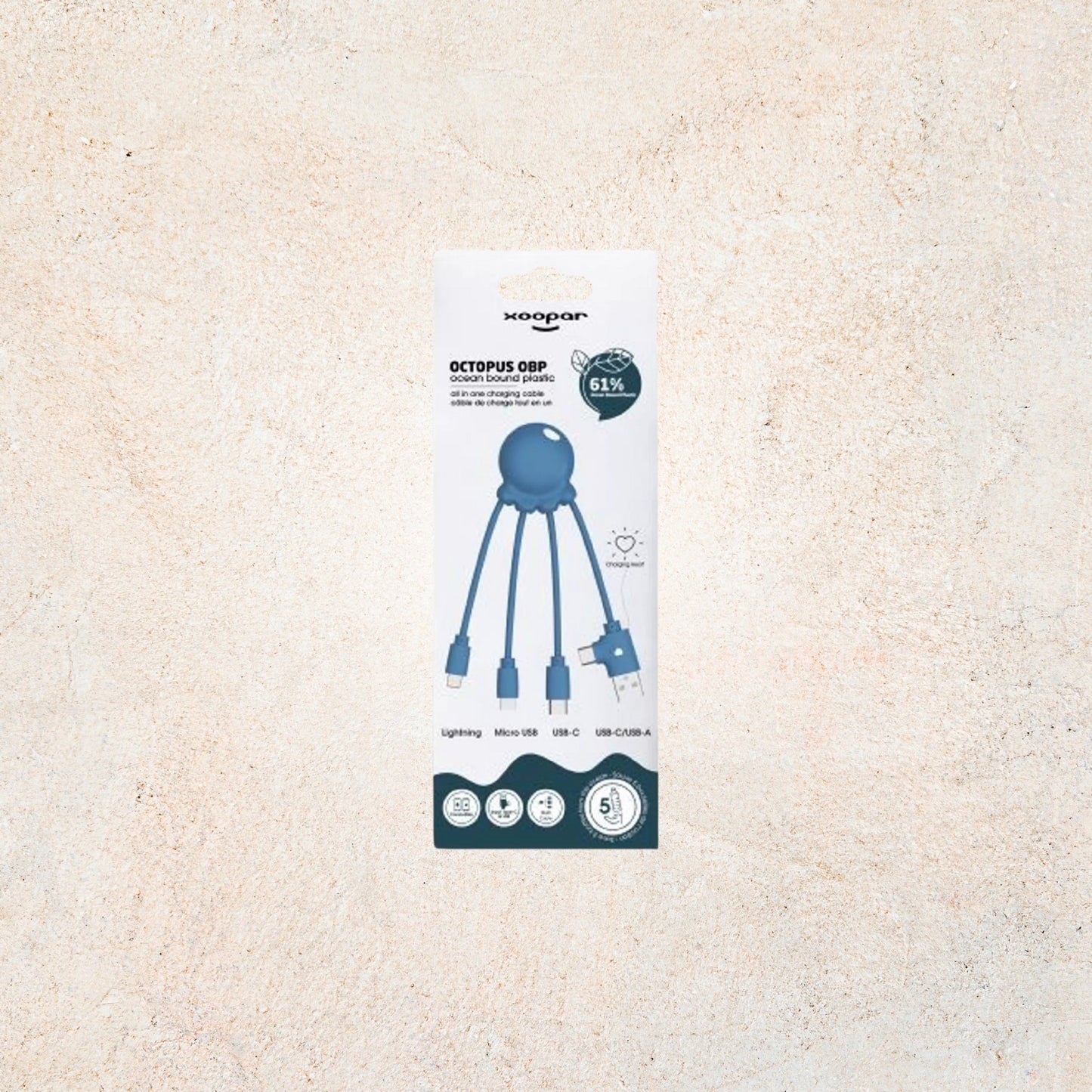 Câble multi-connecteurs Octopus OBP en plastique recyclé, Lightning USB-C Micro-USB, compact et durable | XOOPAR