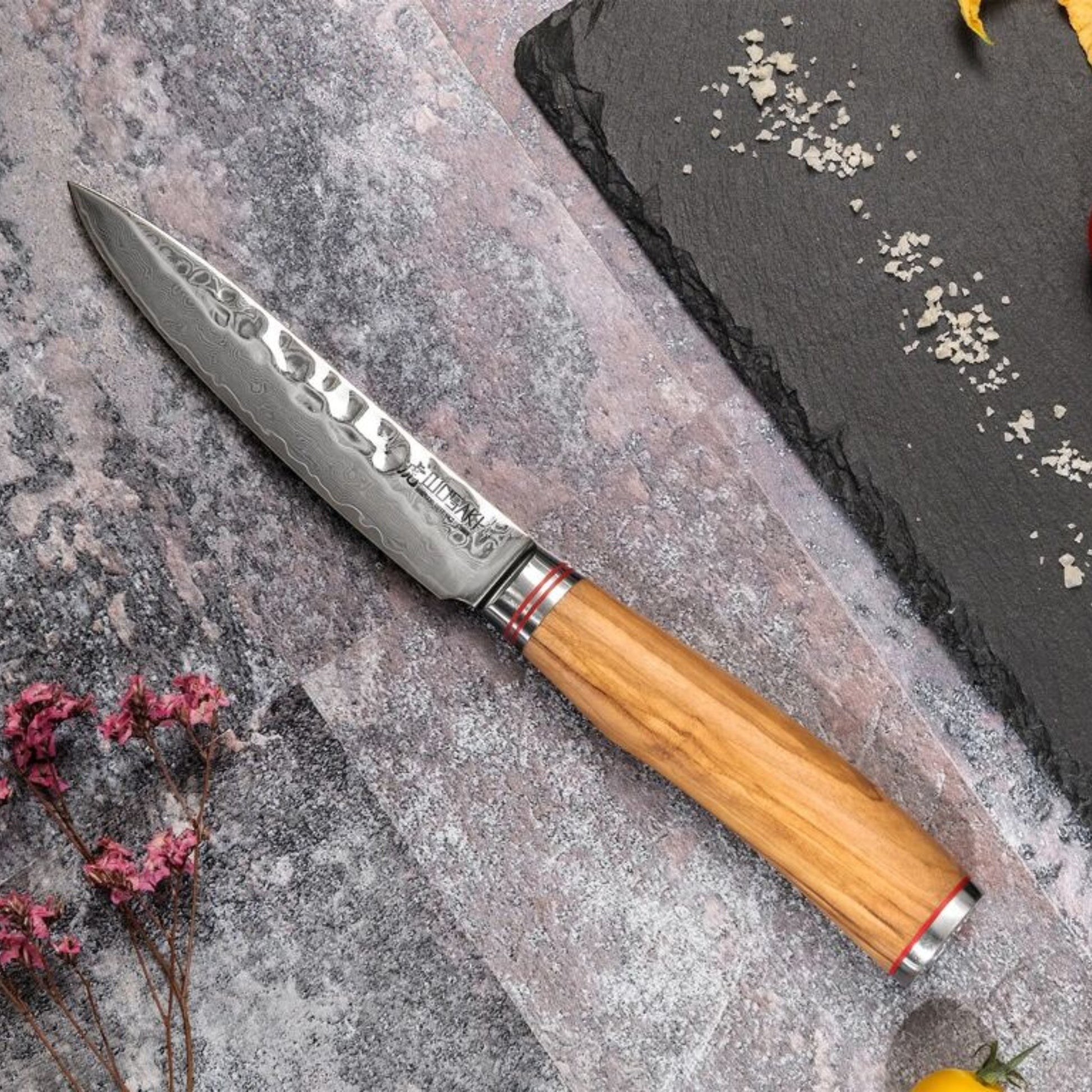 Couteau universel Wusaki 12 cm lame Damas 67 couches manche olivier | Les Découpeurs