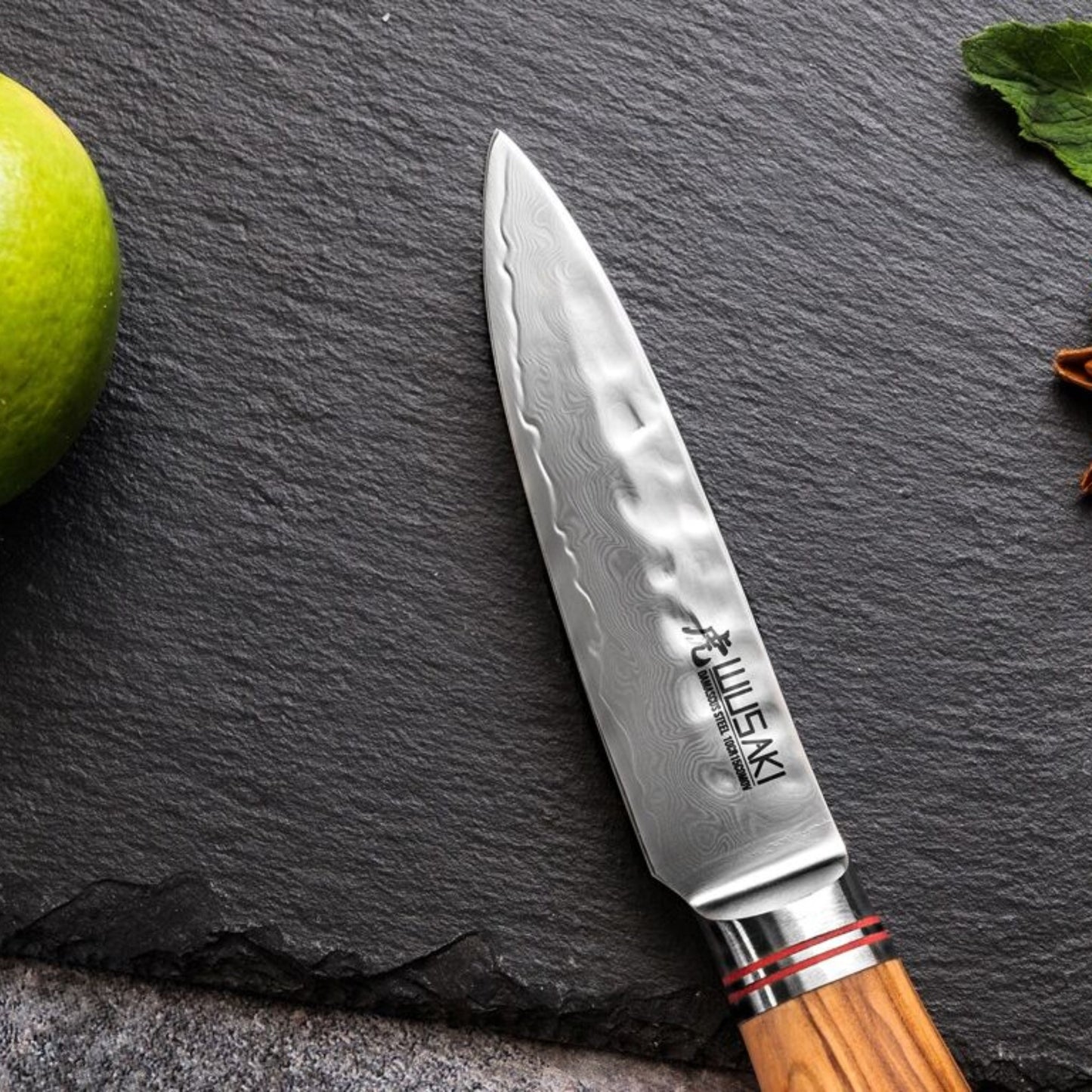 Couteau d’office Wusaki 9 cm lame Damas 67 couches manche olivier | Les Découpeurs