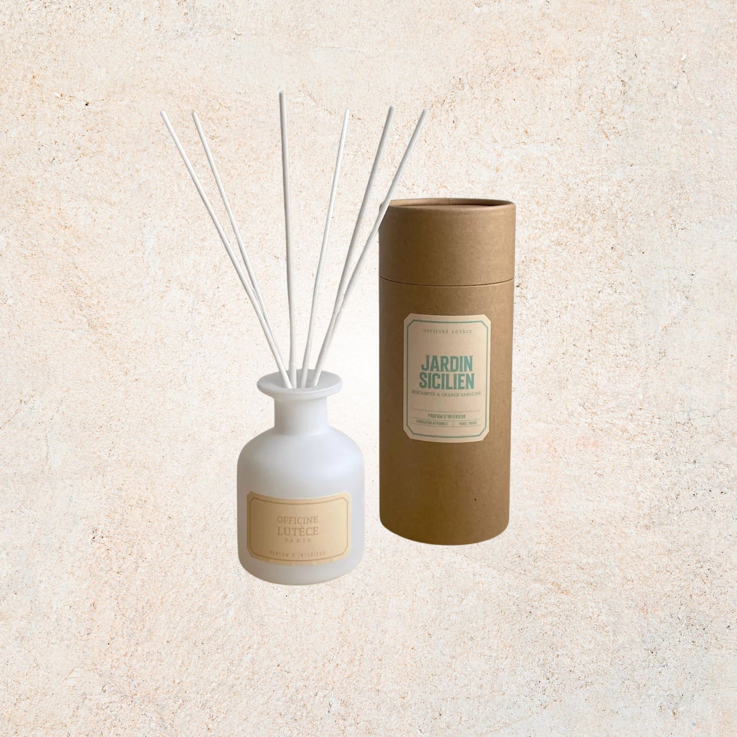 Diffuseur d’intérieur Jardin Sicilien 100 ml, parfum frais Bergamote & Orange Sanguine, diffusion longue durée, fabrication artisanale | Officine Lutèce