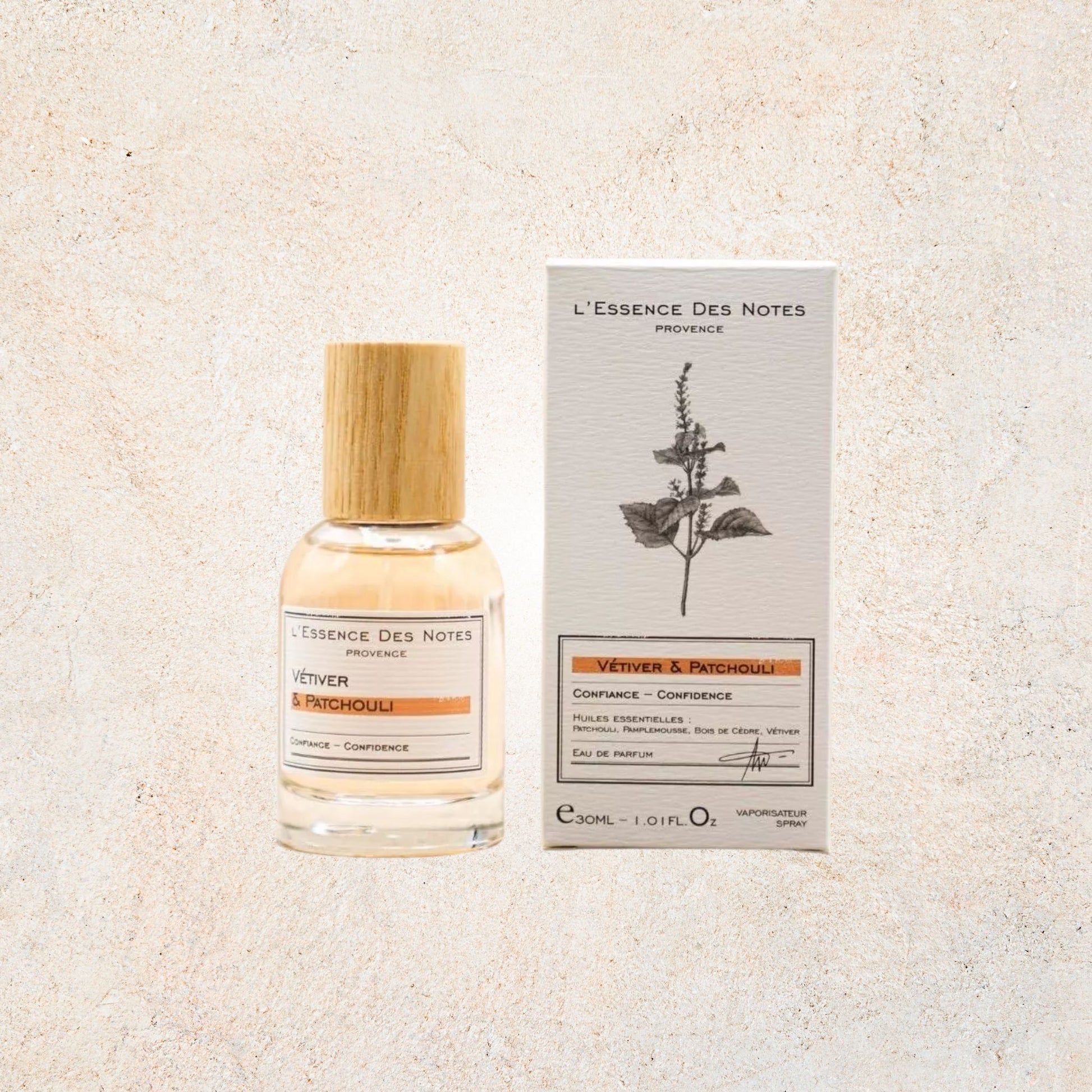 Eau de Parfum Vétiver & Patchouli 50ml – Parfum boisée et tonique – L’Essence des Notes