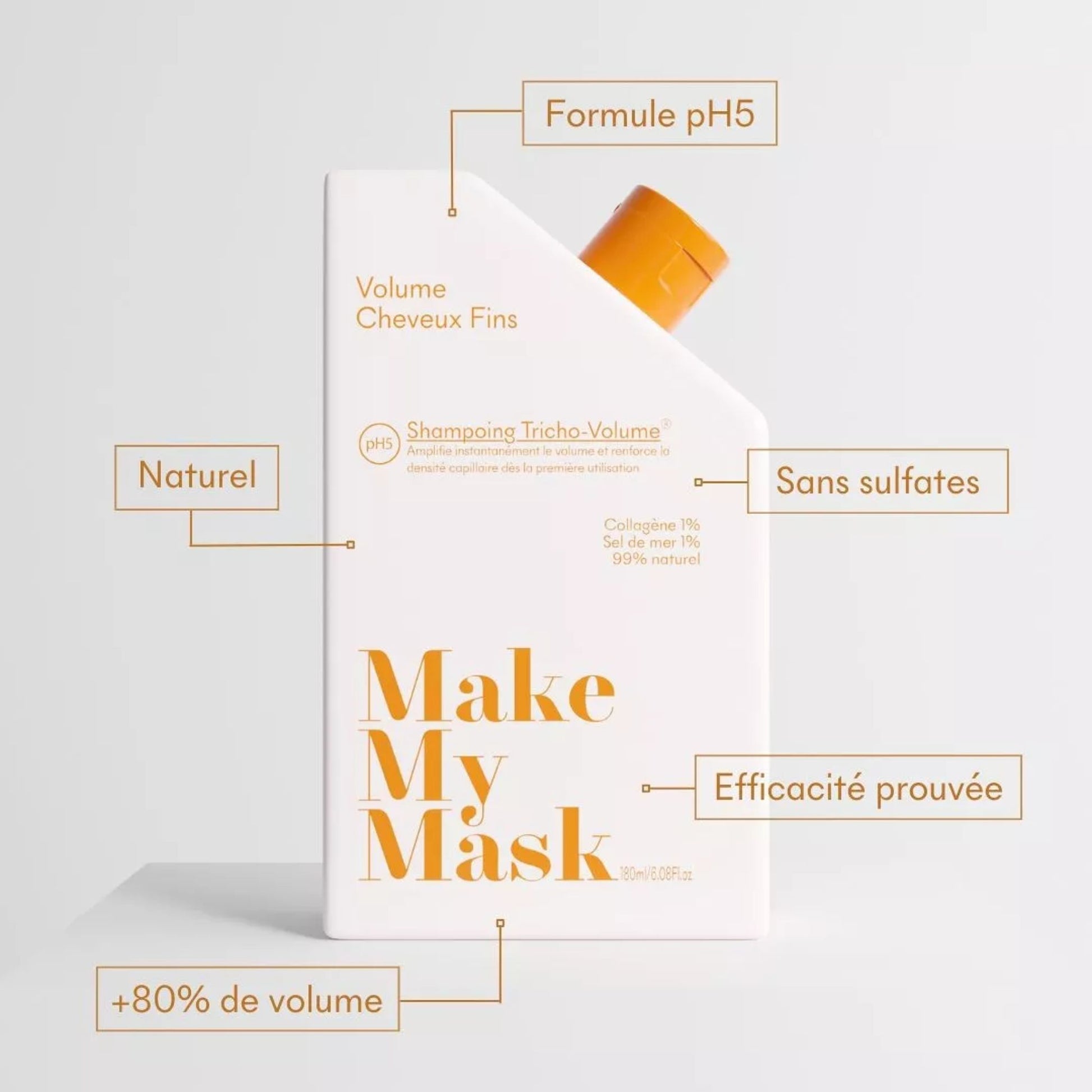 Shampoing Tricho-Volume pH5 – Détox et rééquilibrant pour cheveux gras | Makemymask