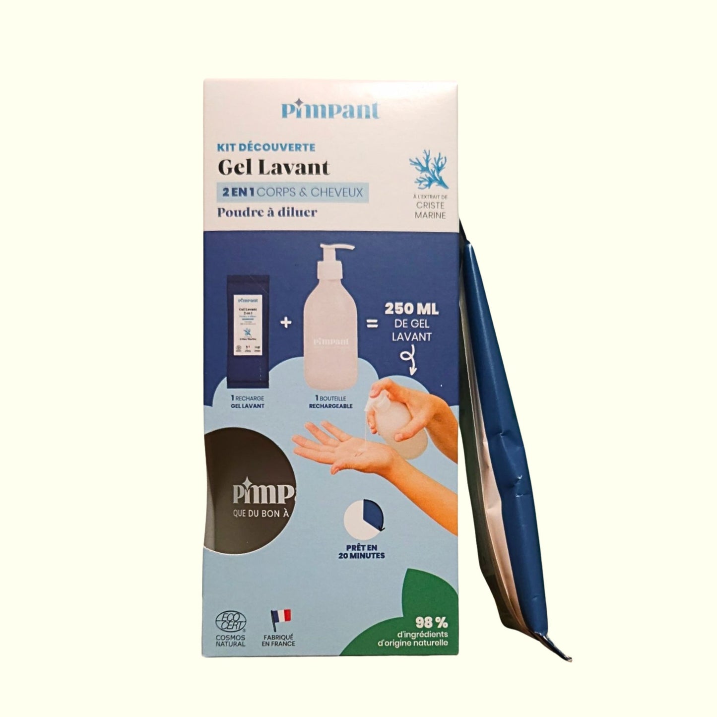 Kit Découverte Gel Douche 2 en 1 PIMPANT – Rechargeable, Pratique et Naturel