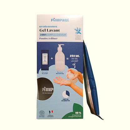 Kit Découverte Gel Douche 2 en 1 PIMPANT – Rechargeable, Pratique et Naturel