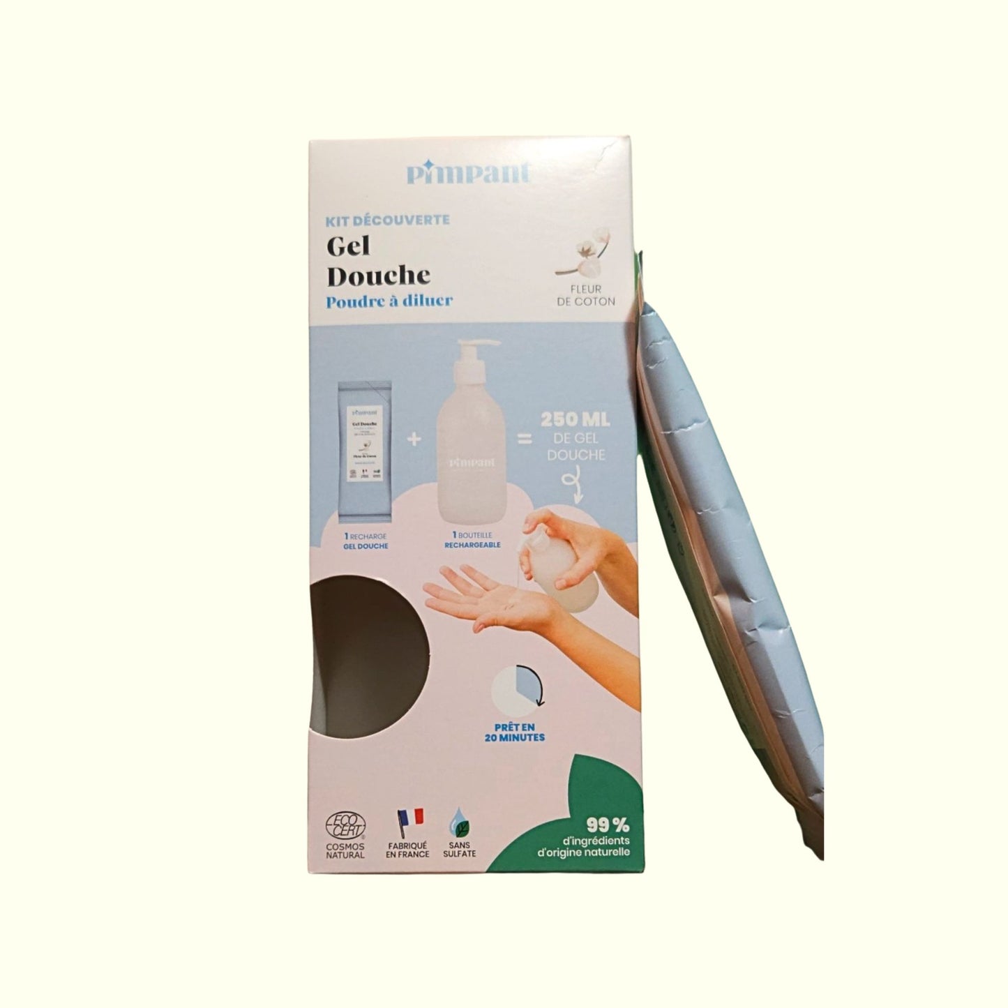 Kit Découverte Gel Douche PIMPANT Fleur de Coton Rechargeable – 99% naturel, zéro déchet