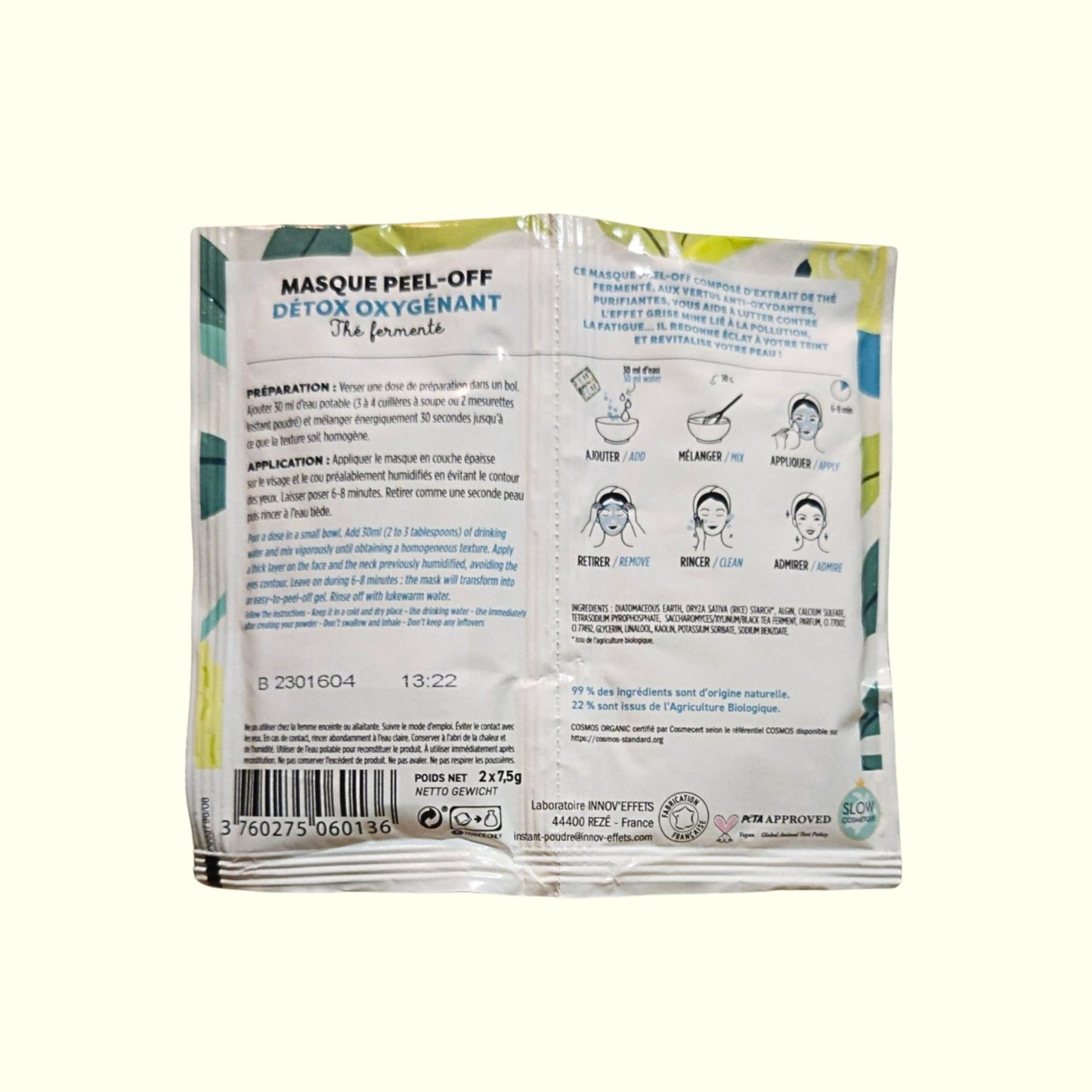 Masque Bio Peel Off Détox Oxygénant INSTANT POUDRE – Anti-oxydant & Purifiant | Soin Naturel Visage