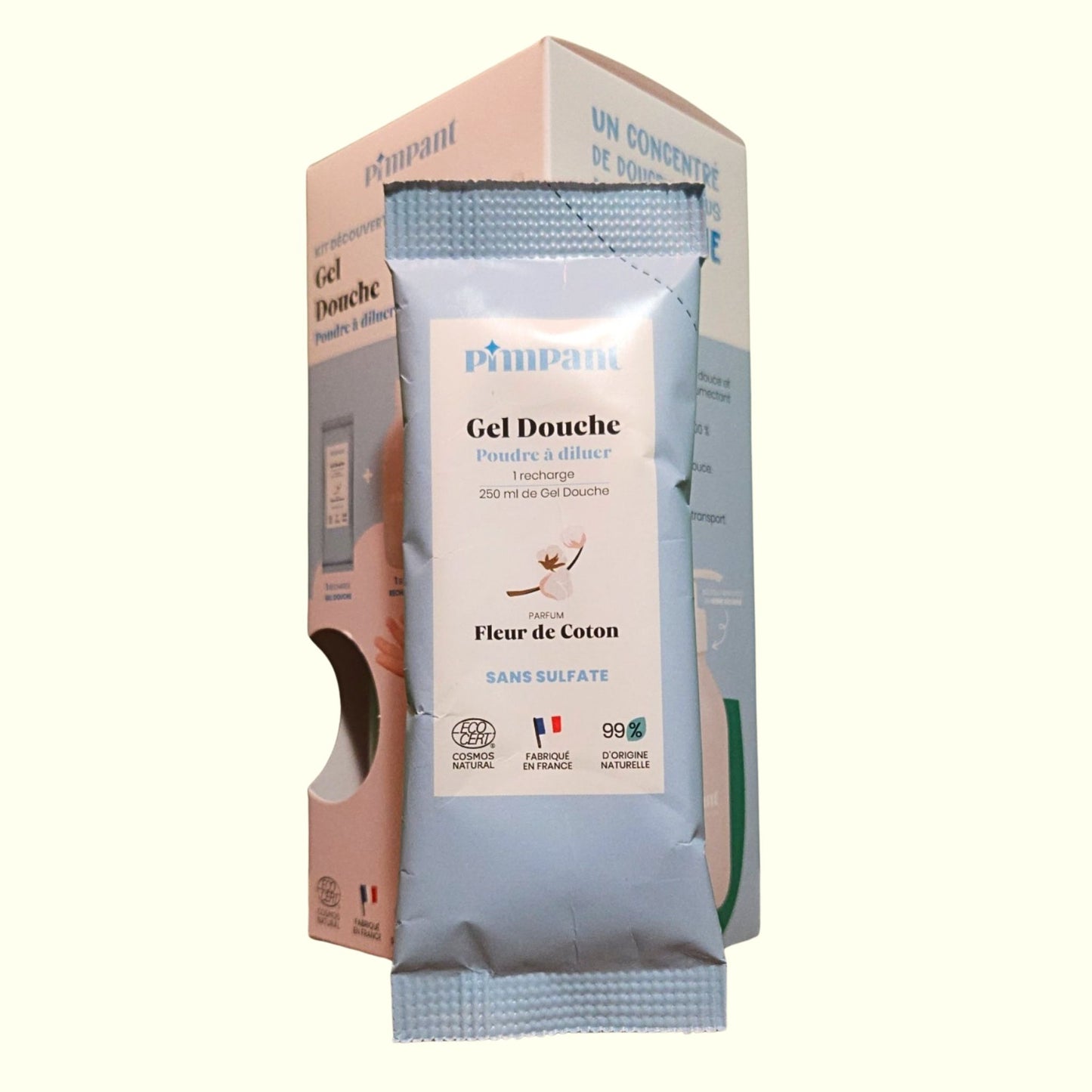 Kit Découverte Gel Douche PIMPANT Fleur de Coton Rechargeable – 99% naturel, zéro déchet