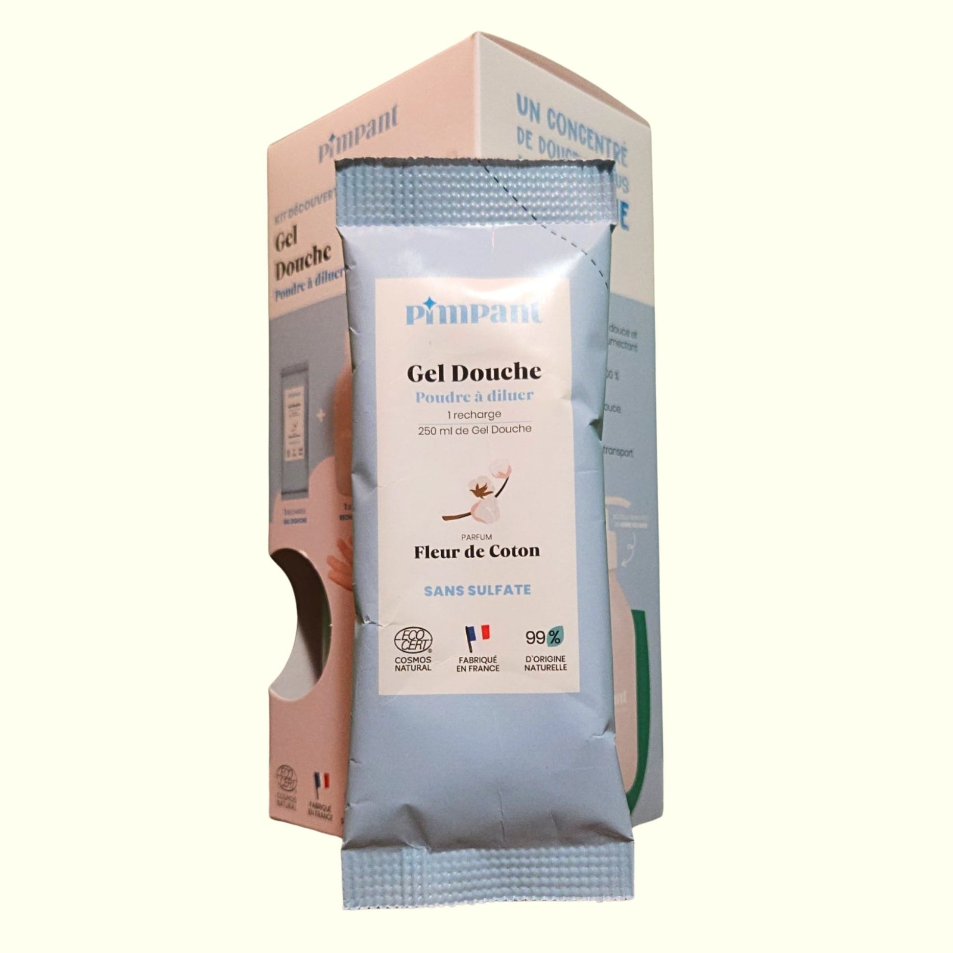 Kit Découverte Gel Douche PIMPANT Fleur de Coton Rechargeable – 99% naturel, zéro déchet