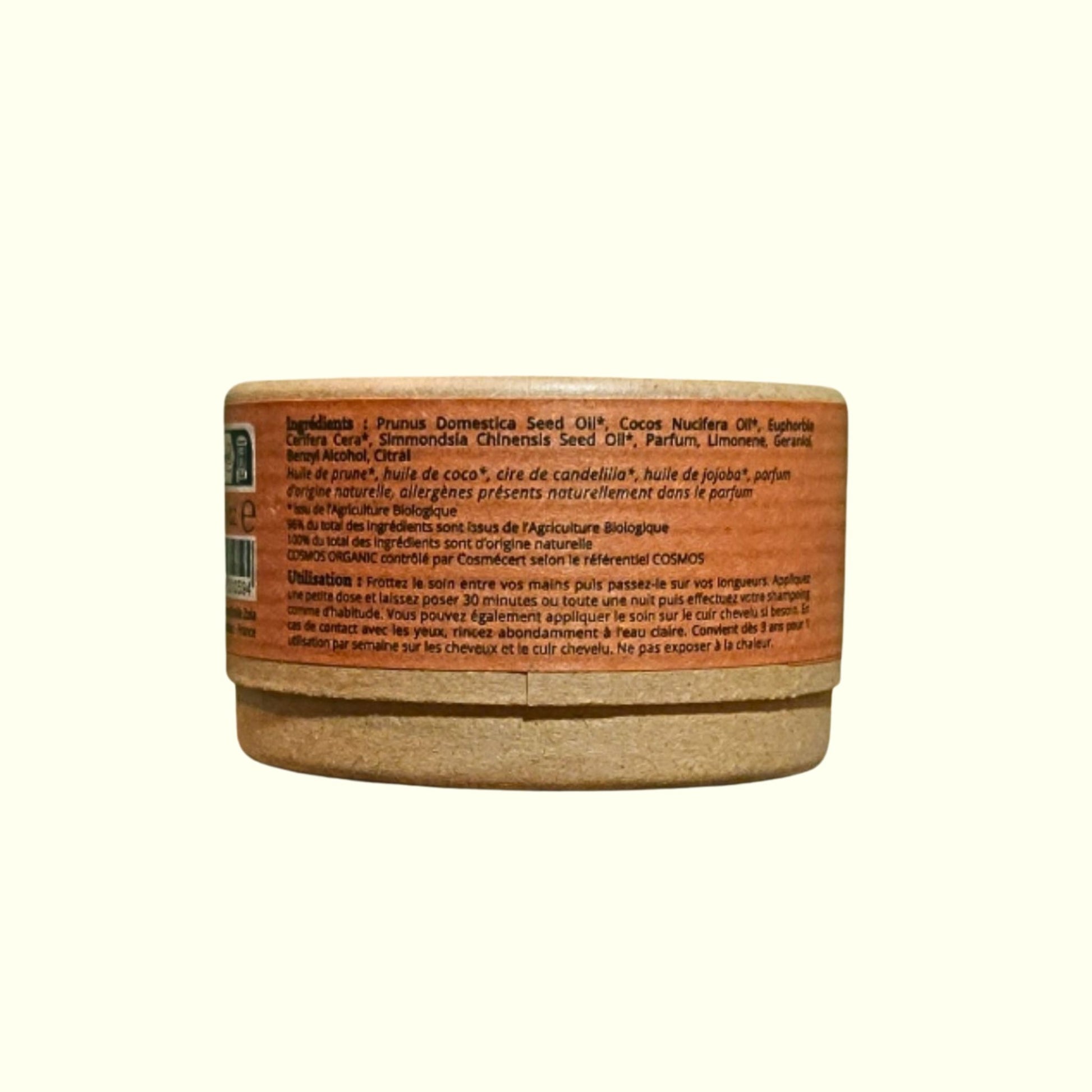 Soin capillaire solide COMME AVANT à l'huile de Prune bio – Pour cheveux secs et cassants, senteur Pêche & Vanille