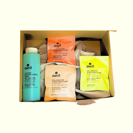 Coffret Gel Douche à Reconstituer AVRIL – Rechargeable Naturel & Fruité