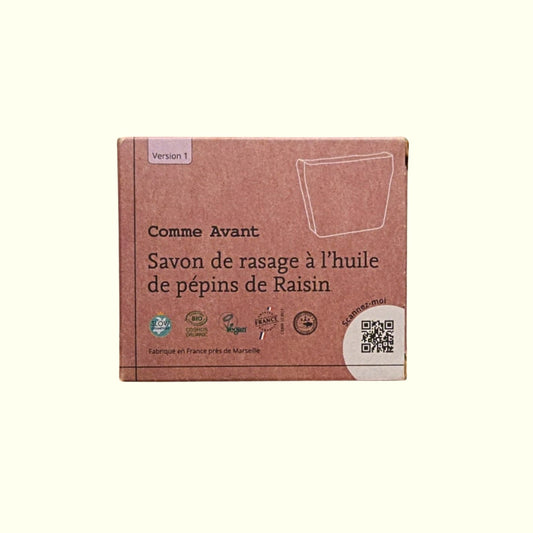 Savon de rasage COMME AVANT à l'huile de pépins de raisin bio – Zéro déchet, Vegan, Hydratant