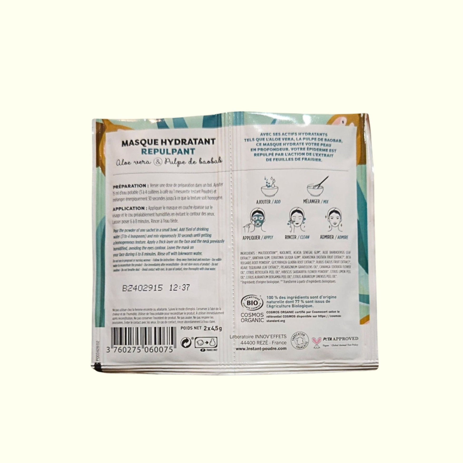 Masque Bio Hydratant Repulpant INSTANT POUDRE – Hydratation & Éclat | Soin Naturel Visage