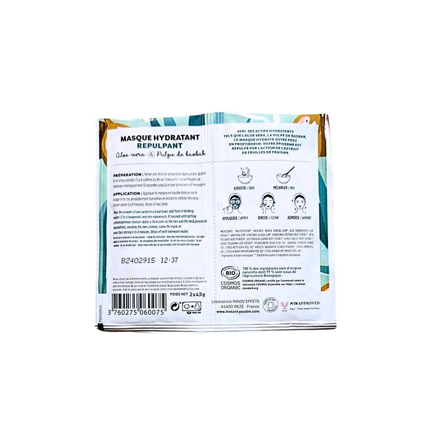 Masque Bio Hydratant Repulpant INSTANT POUDRE – Hydratation & Éclat | Soin Naturel Visage