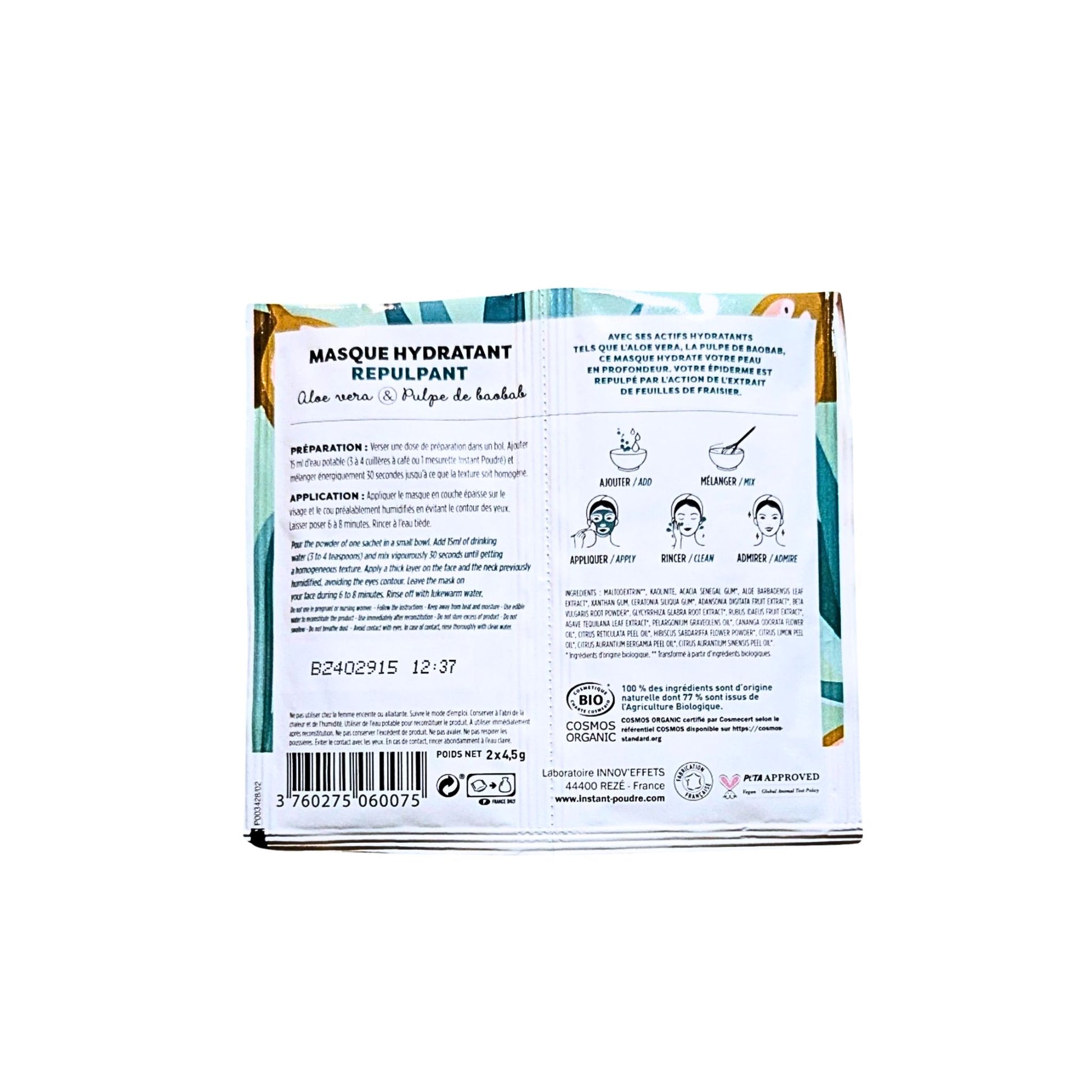 Masque Bio Hydratant Repulpant INSTANT POUDRE – Hydratation & Éclat | Soin Naturel Visage