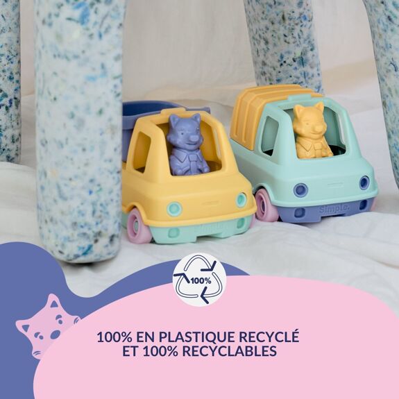 Coffret Camions Poubelle et Pompier 100% Plastique Recyclé – Le Jouet Simple avec Figurines