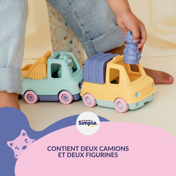 Coffret Camions Poubelle et Pompier 100% Plastique Recyclé – Le Jouet Simple avec Figurines