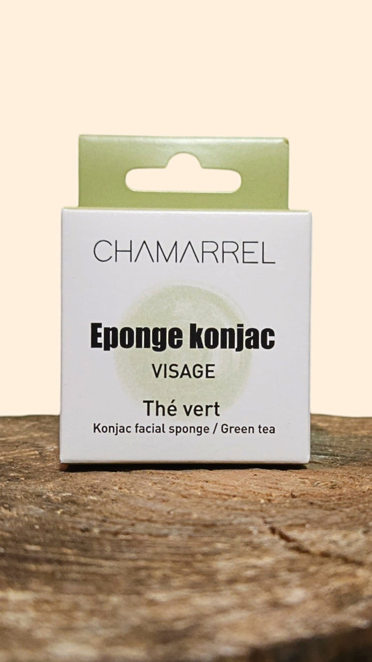 Éponge Konjac Visage au Thé Vert – Nettoyage Doux & Naturel | CHAMARREL