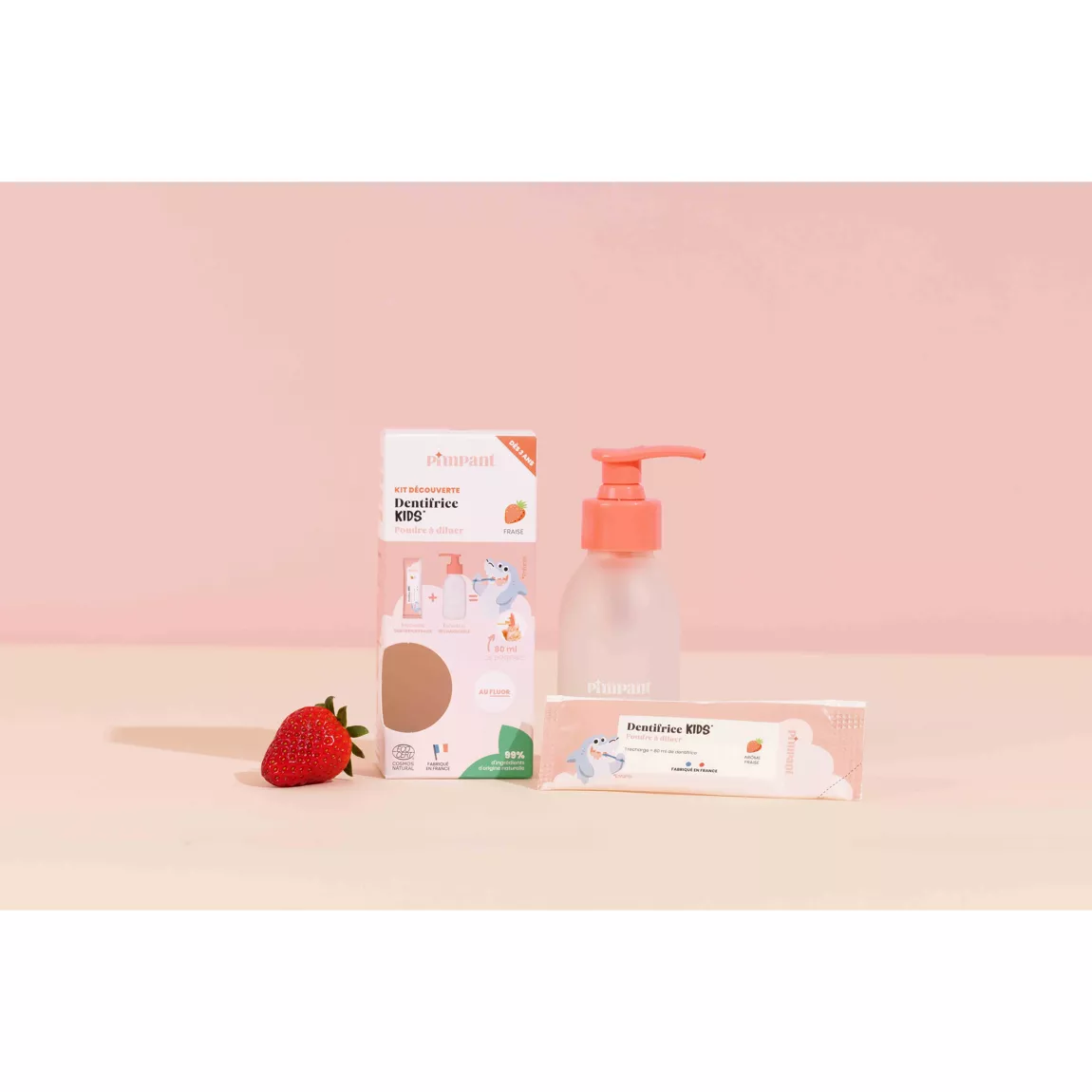 Kit Dentifrice Kids Fraise Pimpant (1 Bouteille + 1 Stick) | Naturel & Écologique