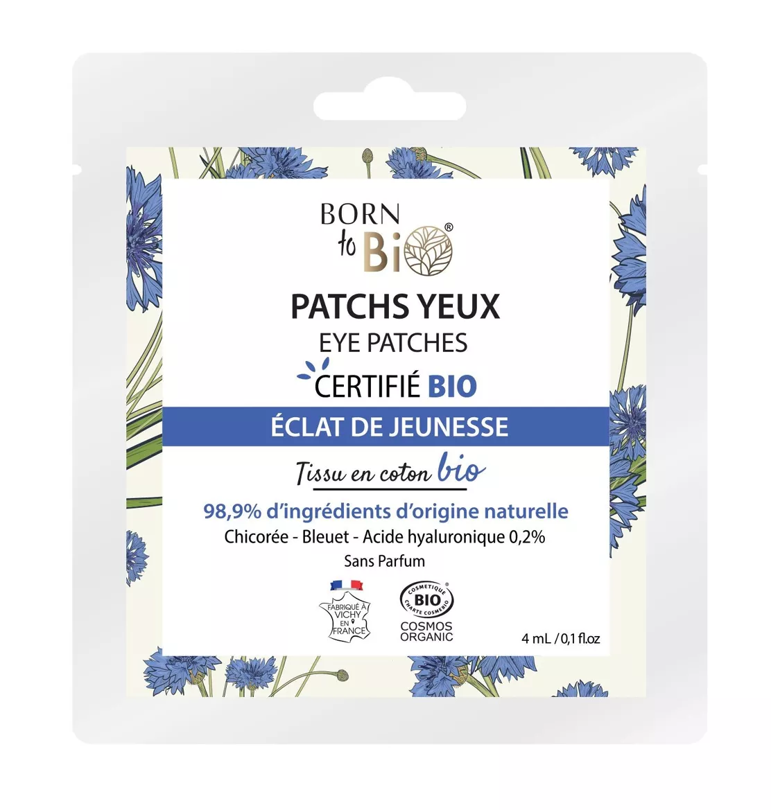 Patchs yeux Éclat de Jeunesse Bio | Acide Hyaluronique, Chicorée & Bleuet | Born to Bio