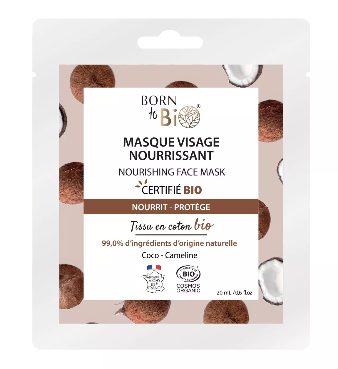 Masque Visage Nourrissant Bio en Coton | Huile de Cameline & Coco | Born to Bio