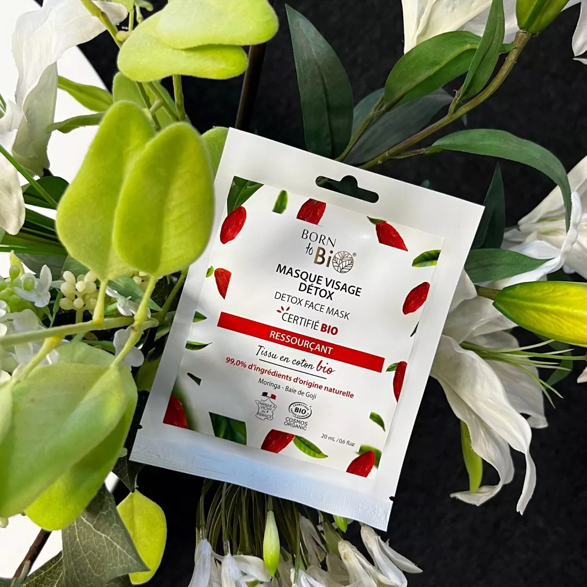 Masque Visage Détox Bio en Coton | Aloe Vera, Moringa, Goji | Born to Bio