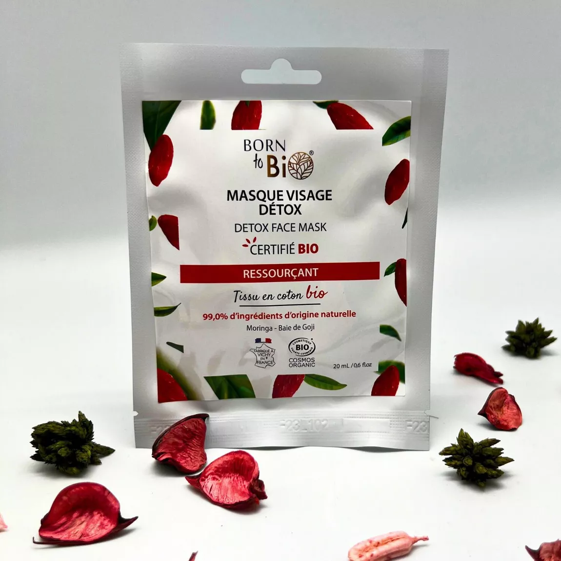 Masque Visage Détox Bio en Coton | Aloe Vera, Moringa, Goji | Born to Bio