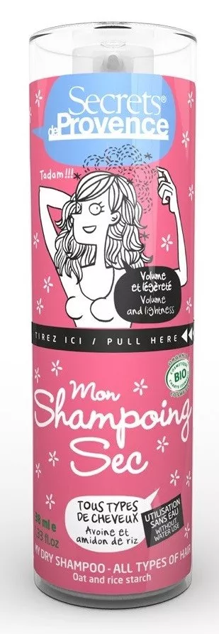 Shampoing Sec Bio Tous Cheveux 38ml – Flacon Pocket Sans Gaz Propulseur – Secrets de Provence