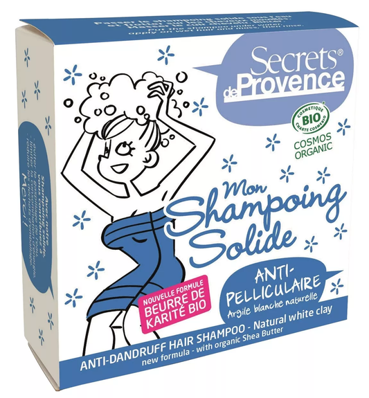 Shampoing Solide Anti-Pelliculaire Bio à l'Argile Blanche – Procédé à Froid – Secrets de Provence 85g