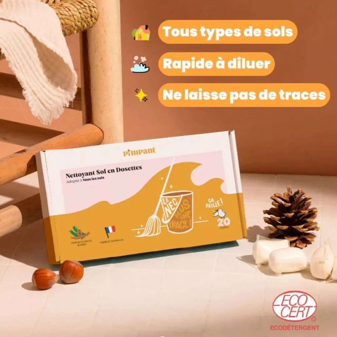 Nettoyant Sol en Dosettes x 20 – Pimpant – 99,4% d'Ingrédients Naturels, Parfum Boisé, Efficacité Sur Tous Types de Sols