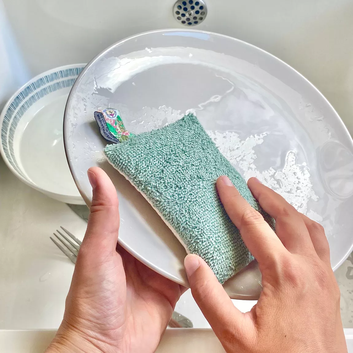 Éponge Lavable et Réutilisable Verte – Another Way – Coton Bio, 52 Lavages, 8x12cm