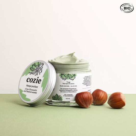 Masque Purifiant Visage à l'Argile Verte et à l'Huile de Noisette | COZIE – Peau Lumineuse et Purifiée