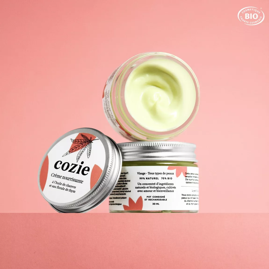 Crème Nourrissante Visage à l'Huile de Chanvre et Eau Florale de Thym – Apaisante et Hydratante | Cozie