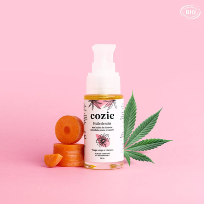 Huile de Soin Bio aux Huiles de Chanvre, Calendula, Prune et Carotte – Corps, Visage, Cheveux | Cozie