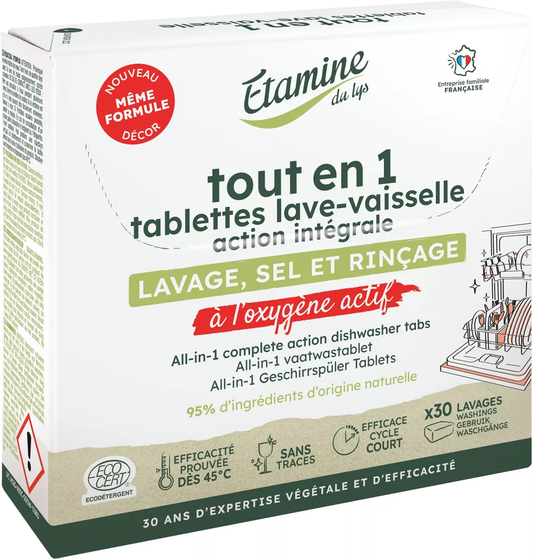 Tablettes Lave-Vaisselle Tout-en-1 Étamine du Lys - 30 Doses - Dégraissant & Brillance