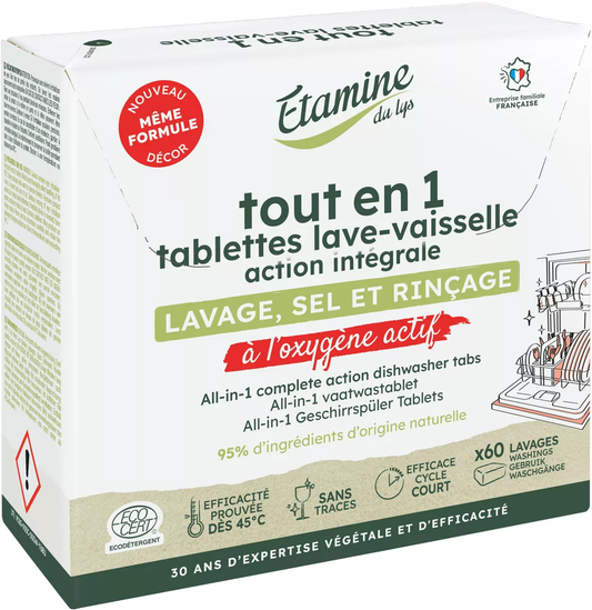 Tablettes Lave-Vaisselle Tout-en-1 Étamine du Lys - 60 Doses - Dégraissant, Brillance & Rinçage