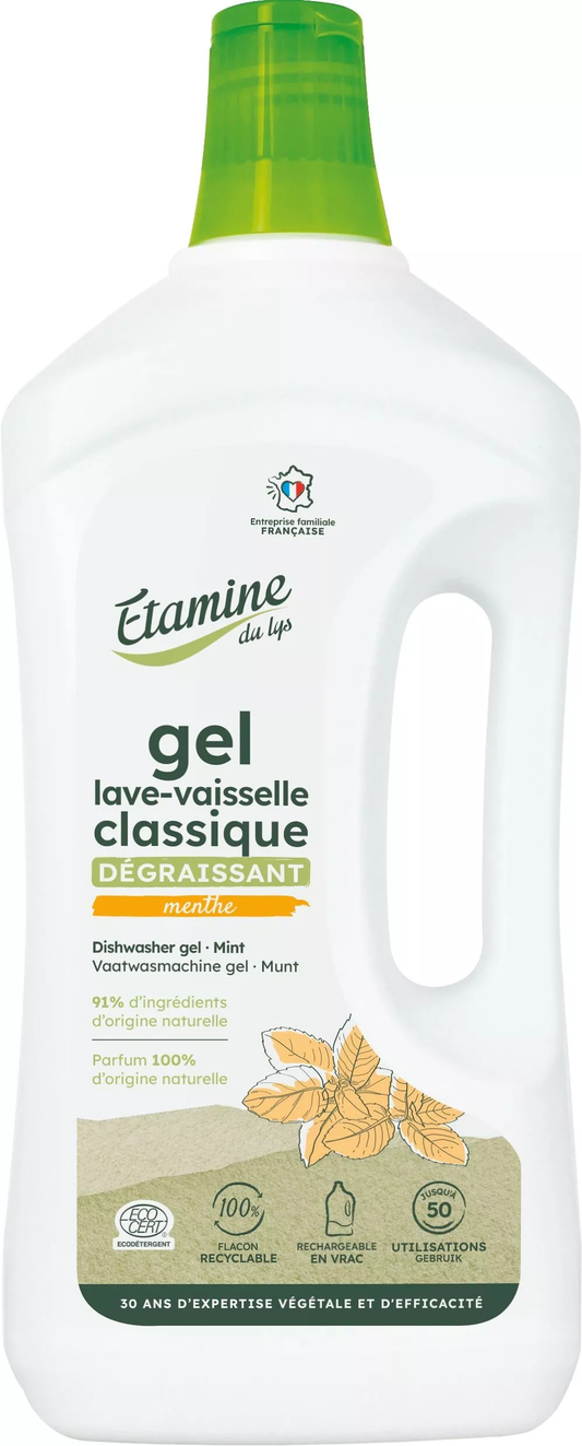 Gel Lave-Vaisselle 1L Étamine du Lys - 91% Ingrédients Naturels - Dégraisse, Fait Briller & Adapté aux Eaux Calcaires