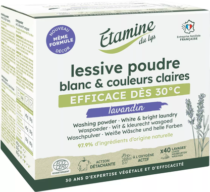 Lessive Poudre Lavandin Etamine du Lys – 97,9% Naturel | Anti-Grisaillement | 2KG