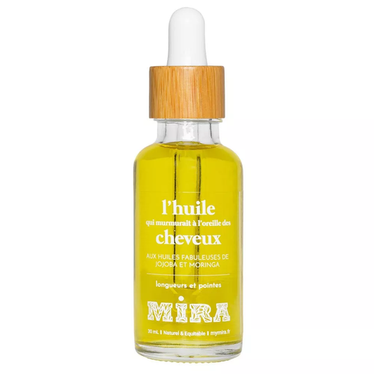 Huile cheveux MIRA – Cameline, jojoba, moringa, ylang – 30 ml
