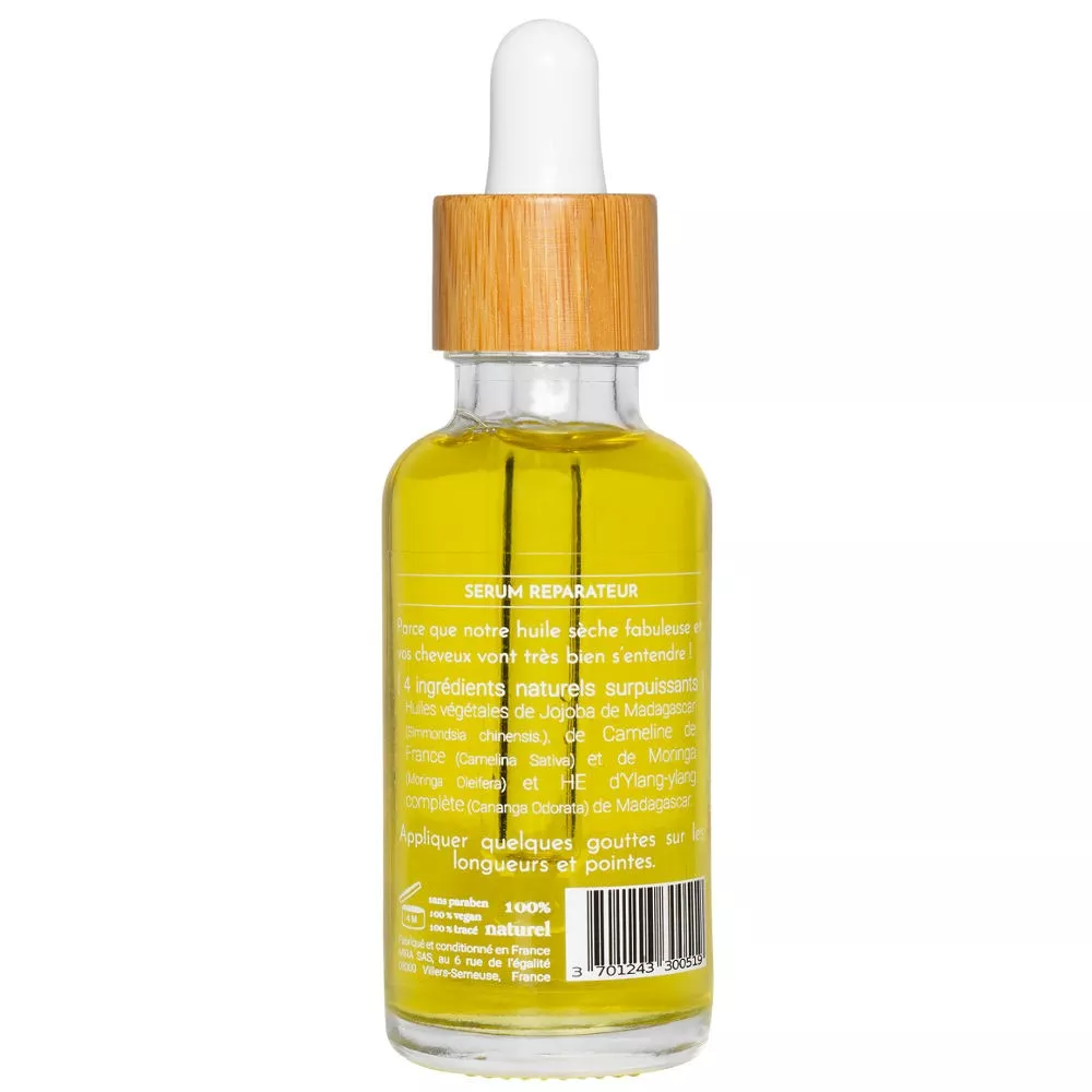 Huile cheveux MIRA – Cameline, jojoba, moringa, ylang – 30 ml
