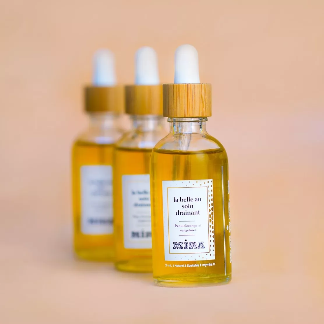 Soin anti-vergetures drainant 50 mL – Huile naturelle raffermissante – Mira