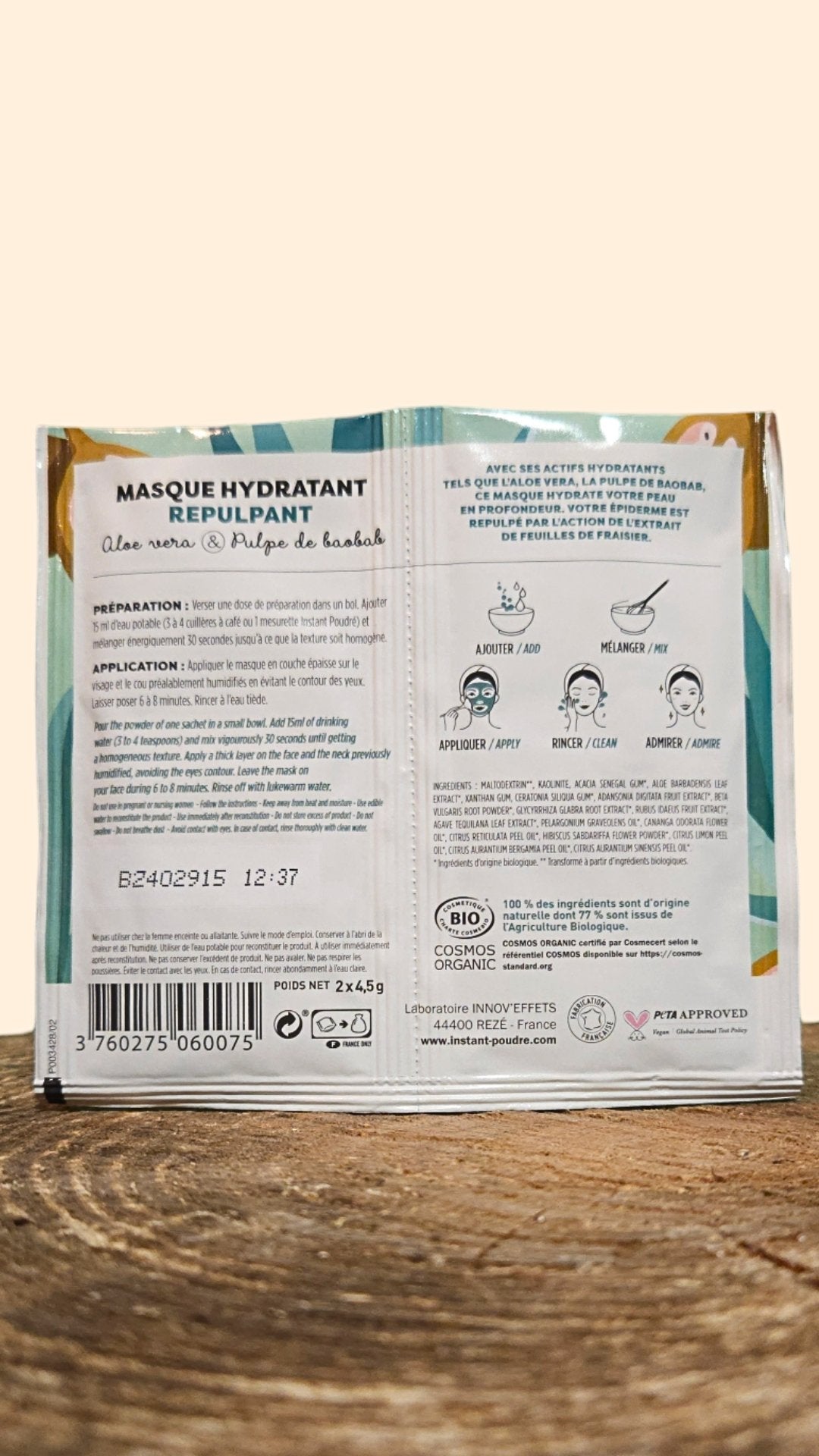 Masque Bio Hydratant Repulpant INSTANT POUDRE – Hydratation & Éclat | Soin Naturel Visage