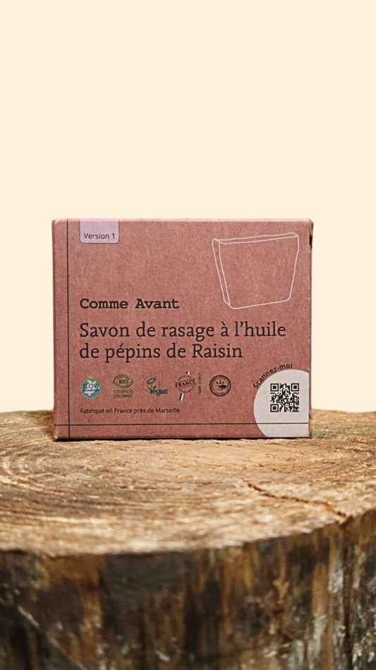 Savon de rasage COMME AVANT à l'huile de pépins de raisin bio – Zéro déchet, Vegan, Hydratant