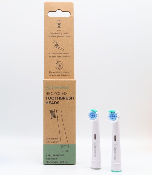 Tête de Brosse à Dents Électrique Recyclée BEEWISE – Compatible Oral-B, Poils à 80 % Huile de Ricin